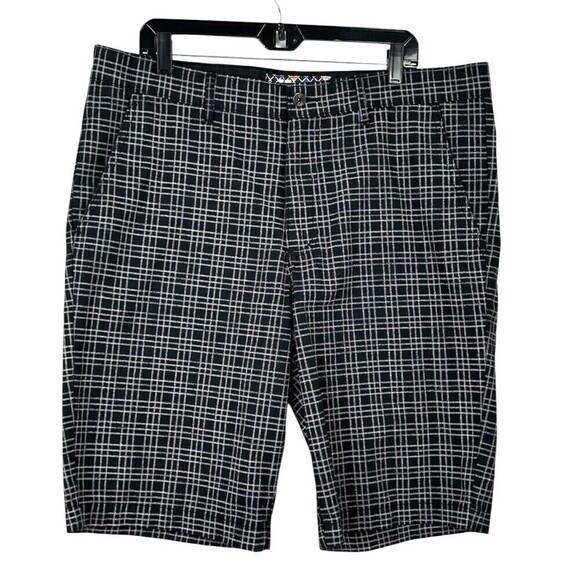Vurt Mens Size W36x11L Shorts Chino Flat Front Black White Plaid Casual N4 - Picture 1 of 11